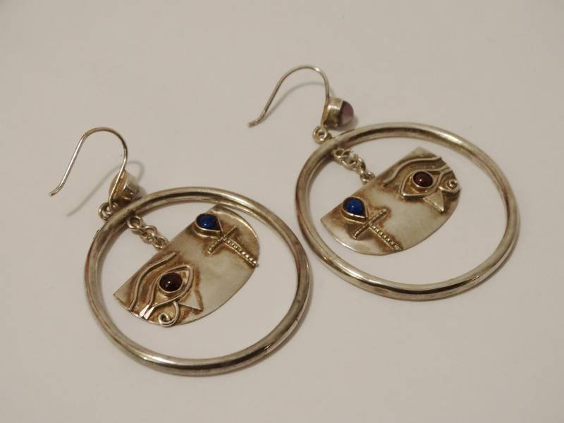 Sterling Silber Gestempelt Amethyst Lapis Lazuli & Granat Stein Augen Creolen von TreasureHuntingSpot