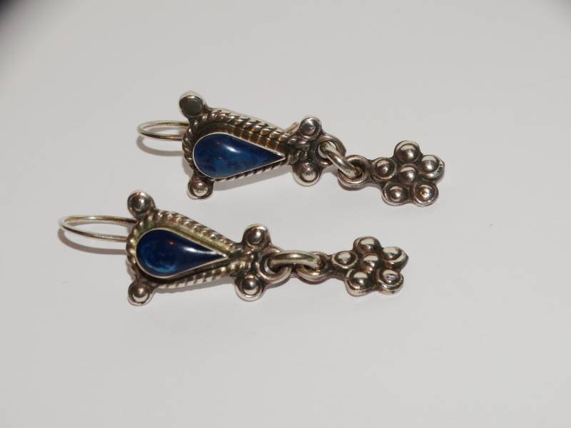 Sterling Silber Mexiko Pcl 925 Signiert Blauer Stein Baumeln Blumen Ohrringe von TreasureHuntingSpot