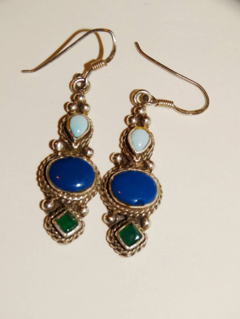 Sterling Silber Multicolor Stein 1 1/4" Ohrringe von TreasureHuntingSpot