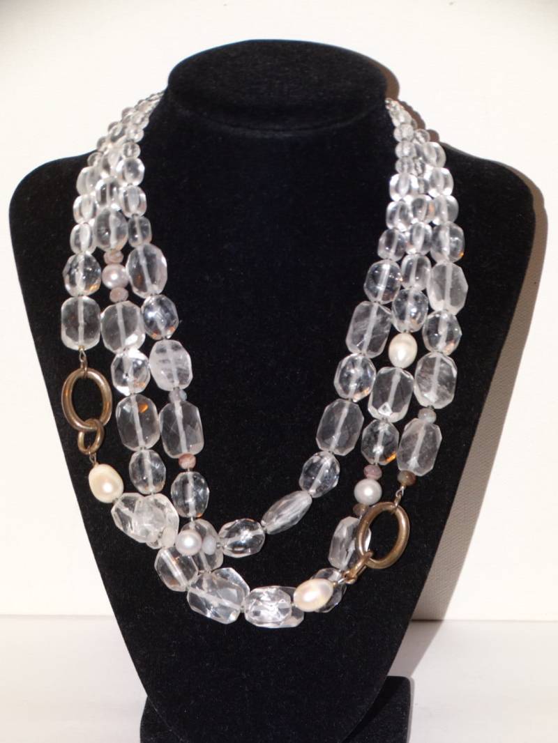 Vge Im Ruhestand Silpada 925 Sterling Silber Echte Facettierte Quarz Bergkristall Perle Dreifachstrang Riesige Halskette von TreasureHuntingSpot