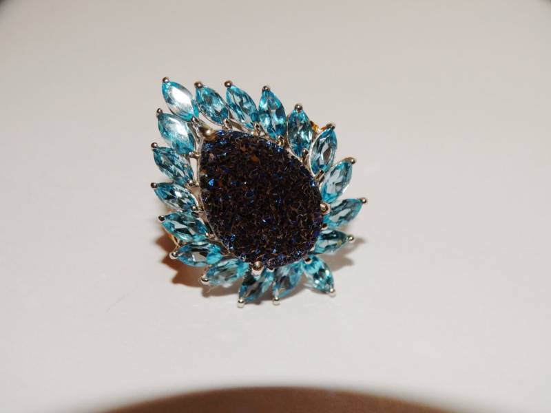 sterling Silber 925 Gestempelter Blauer Glasring Größe 7 von TreasureHuntingSpot