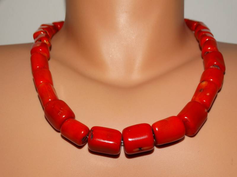 sterling Silber Dtr Designer Signierte Echte Natürliche Koralle Tubes Halskette von TreasureHuntingSpot