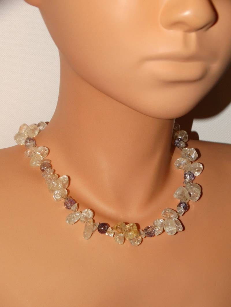 sterling Silber Echte Bergkristall Light Lavendel Runde Spacer Halskette von TreasureHuntingSpot