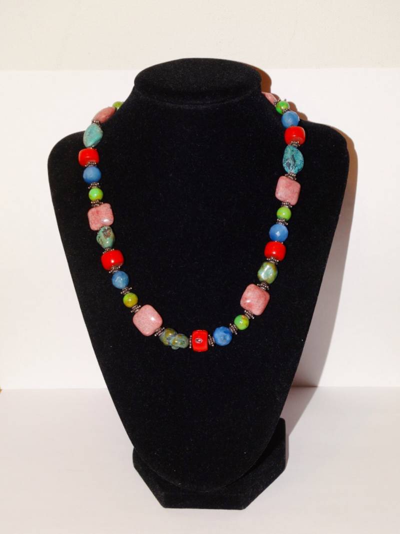 sterling Silber Echte Multicolor Edelstein 18" Halskette von TreasureHuntingSpot