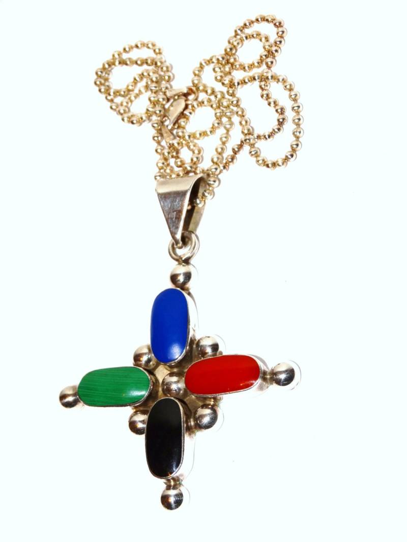 sterling Silber Malachit, Lapis Lazuli Schwarz Und Rot Onyx Halskette von TreasureHuntingSpot