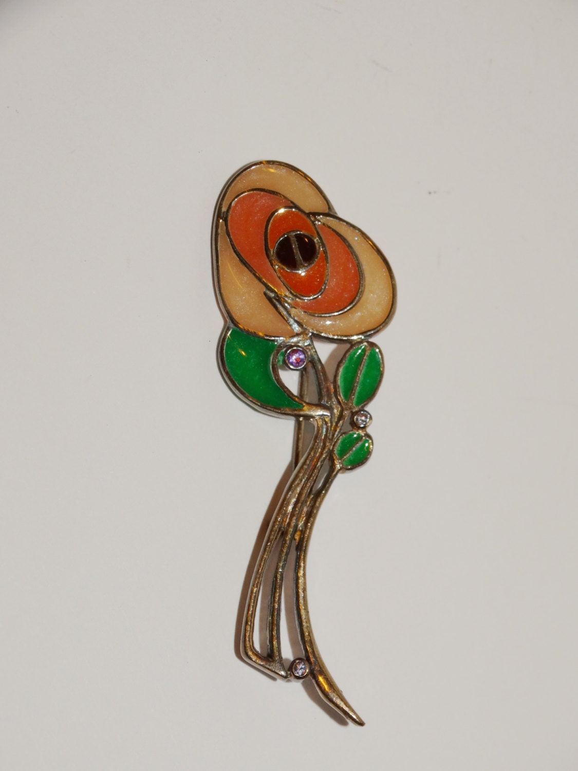 sterling Silber Rosa Glas Und Mix Blumen Brosche von TreasureHuntingSpot