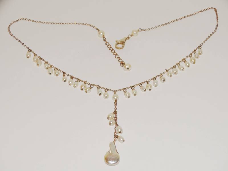 sterling Silber Süßwasser Perle Eine Große Freiform Zentrum Halskette von TreasureHuntingSpot