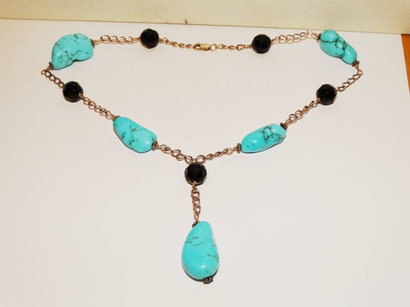 sterling Silber Türkis Wunderschöne 18" Lange Halskette Center Drop Ist 3" von TreasureHuntingSpot