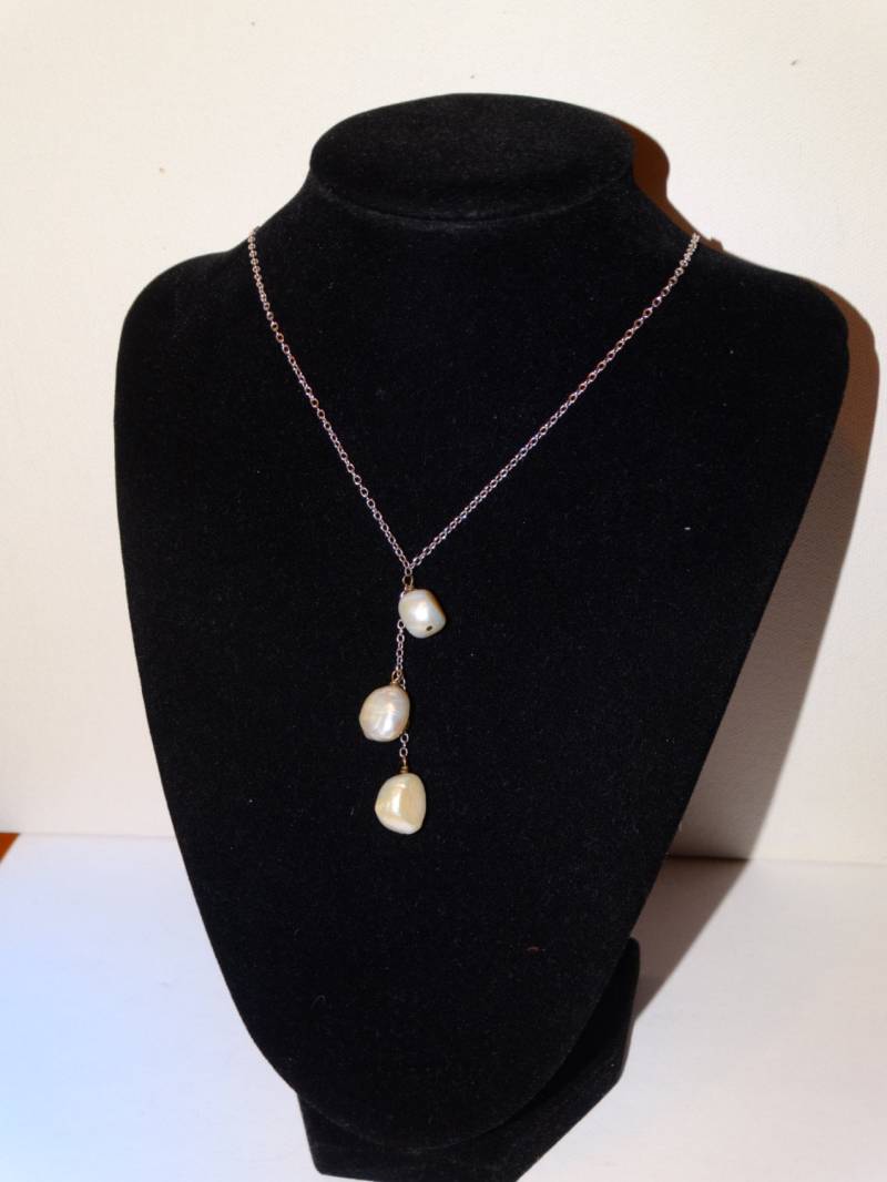 sterling Silber Wunderschöne Dreifache Große Perle 17" Halskette von TreasureHuntingSpot