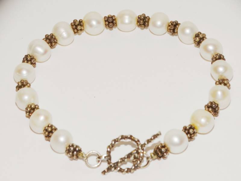 sterling Süßwasserperlen with Silber Spacer 7, 5" Langes Perlenarmband von TreasureHuntingSpot