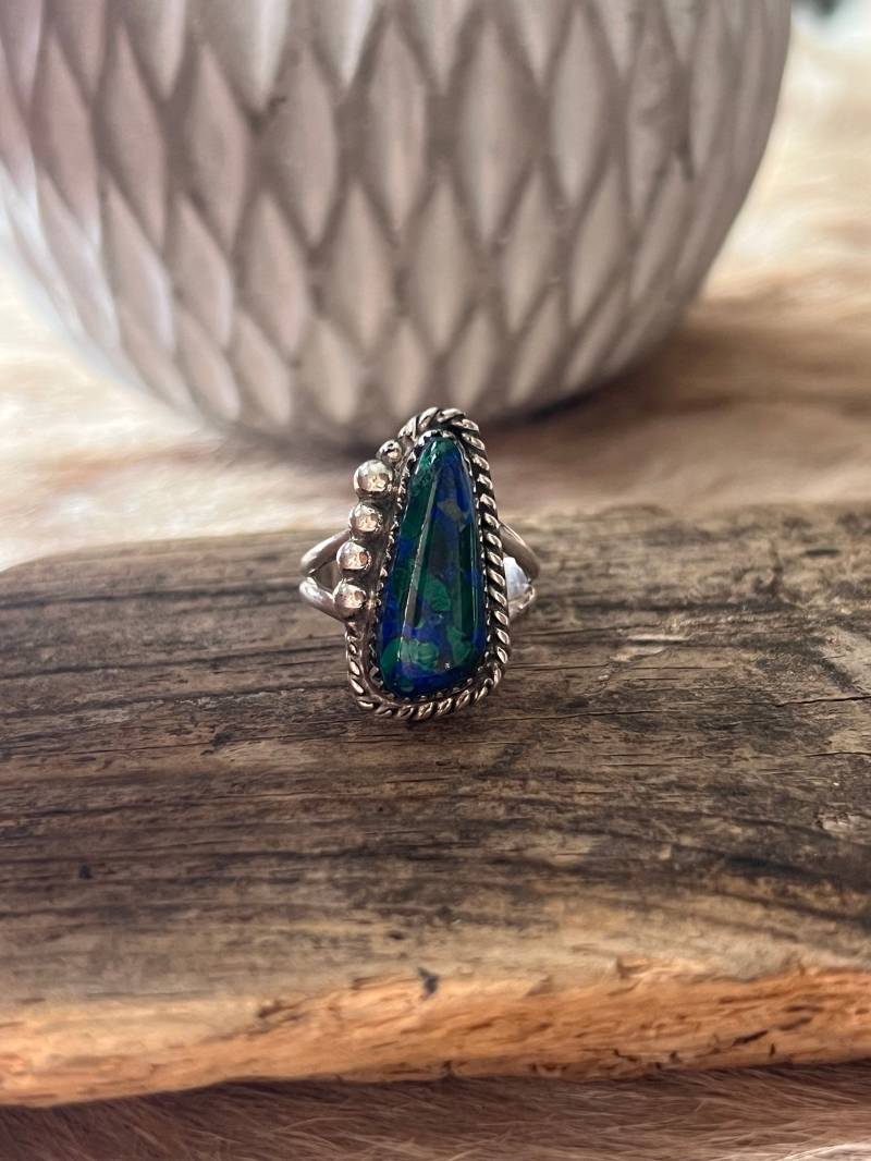 Damen Block Azurit Und Malachit Ring Sterling Silber Handarbeit Gr. 7.0, R0481 von TreasureMtnTurquoise