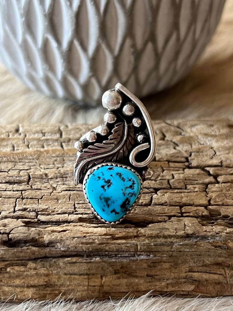 Dornröschen Türkis Ring Sterling Silber Handarbeit Gr. 8.5, R0484 von TreasureMtnTurquoise
