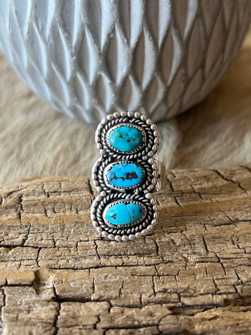 Dornröschen Türkis Ring Sterling Silber Handarbeit Gr. 9.0, R0469 von TreasureMtnTurquoise