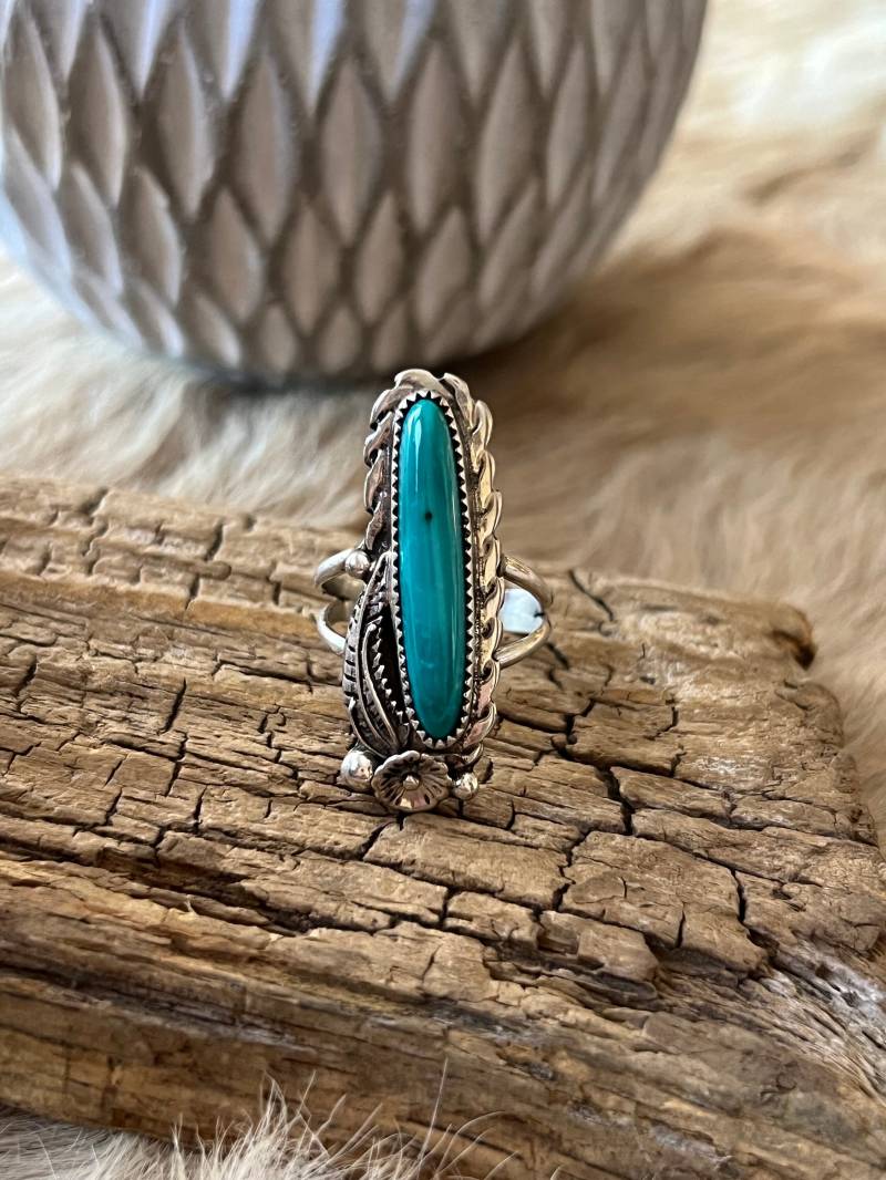 Dornröschen Türkis Ring Sterling Silber Handarbeit Gr. 9.0, R0473 von TreasureMtnTurquoise