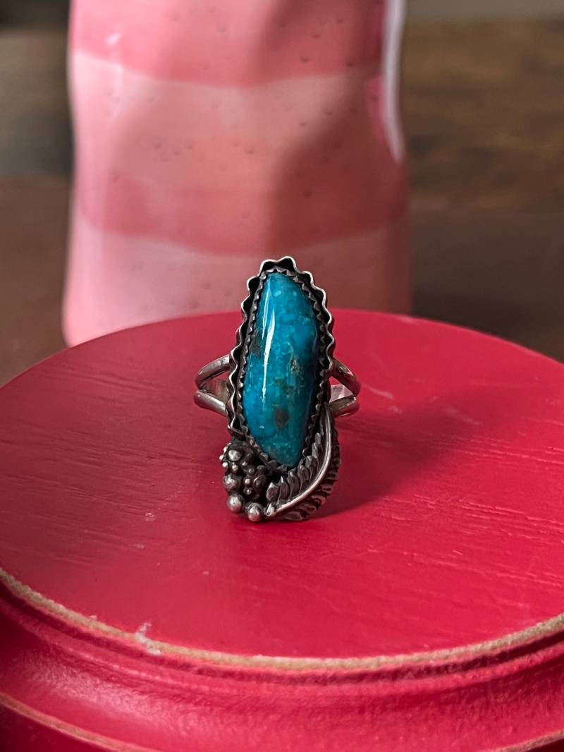 Dornröschen Türkis Ring Sterling Silber Handarbeit Größe 7.25, C73 von TreasureMtnTurquoise