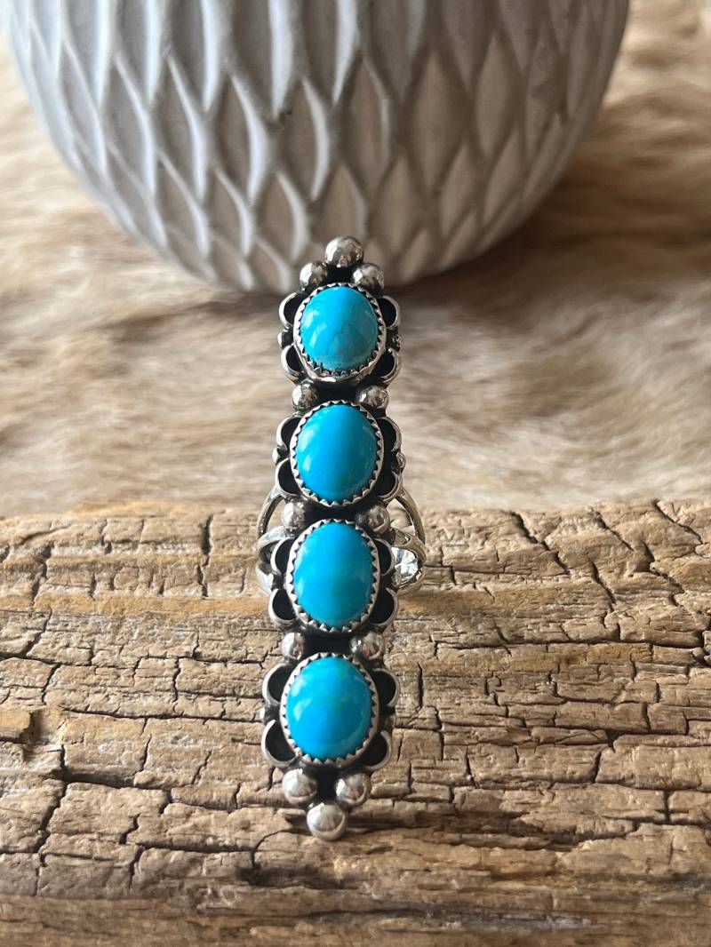 Großer Wunderschöner Türkis Ring Sterling Silber Handarbeit Größe 7.0, C43 von TreasureMtnTurquoise