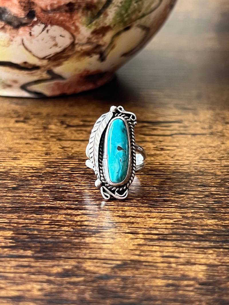 Morenci Türkis Ring Sterling Silber Handarbeit Größe 4.5, C67 von TreasureMtnTurquoise