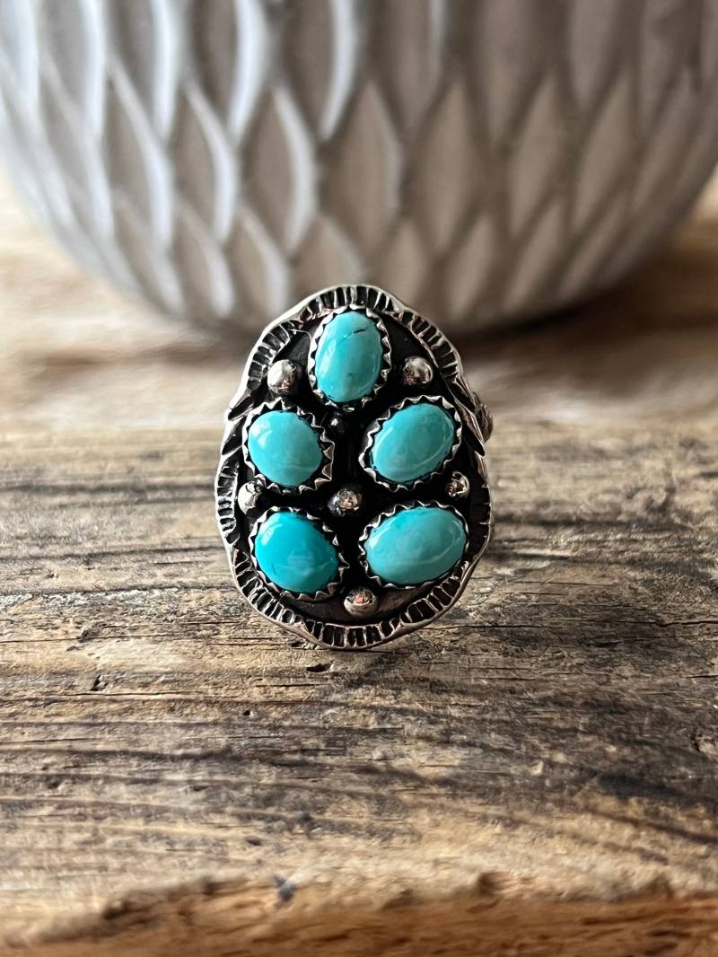 Natürlicher Dornröschen Türkis Ring Sterling Silber Handarbeit Größe 8.0, C48 von TreasureMtnTurquoise