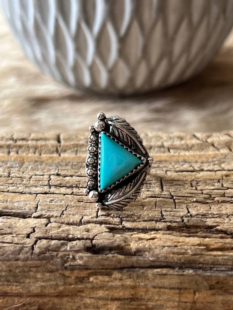Natürlicher Türkis Ring Sterling Silber Handarbeit Größe 4.5, C46 von TreasureMtnTurquoise
