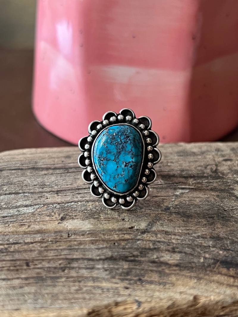 Natürlicher Türkis Ring Sterling Silber Handarbeit Größe 5.75, C99 von TreasureMtnTurquoise
