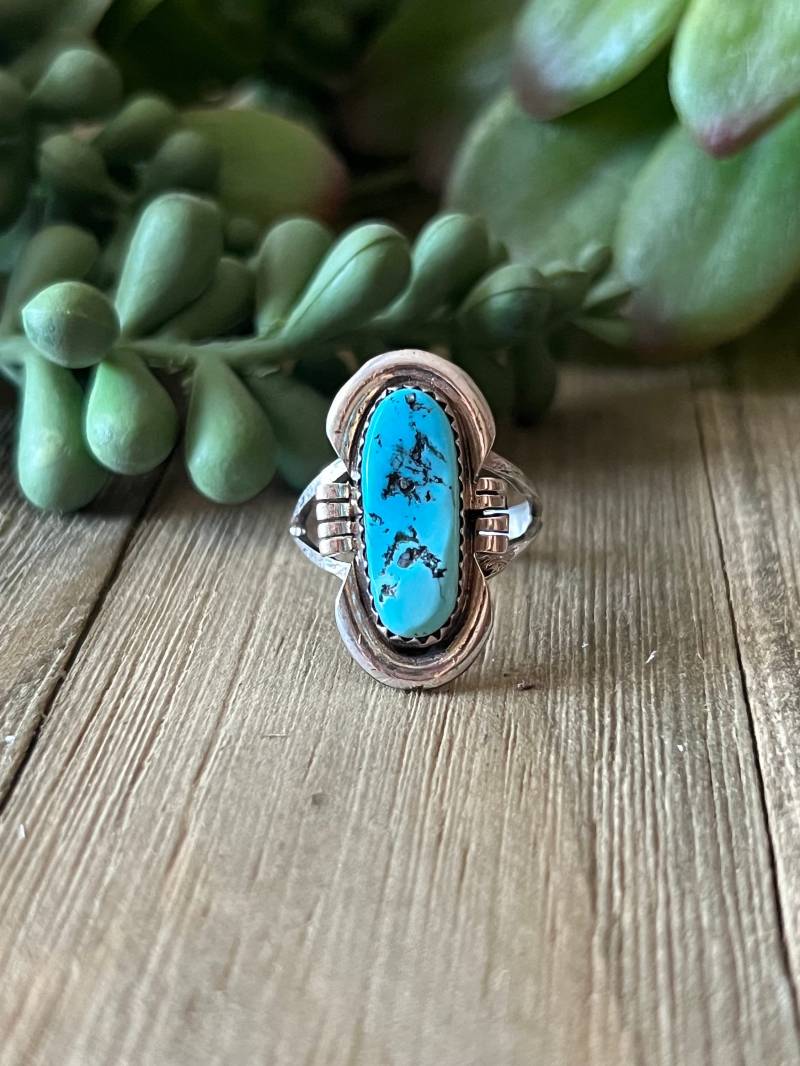 Natürlicher Türkis Ring Sterling Silber Handarbeit Größe 6.75, C184 von TreasureMtnTurquoise