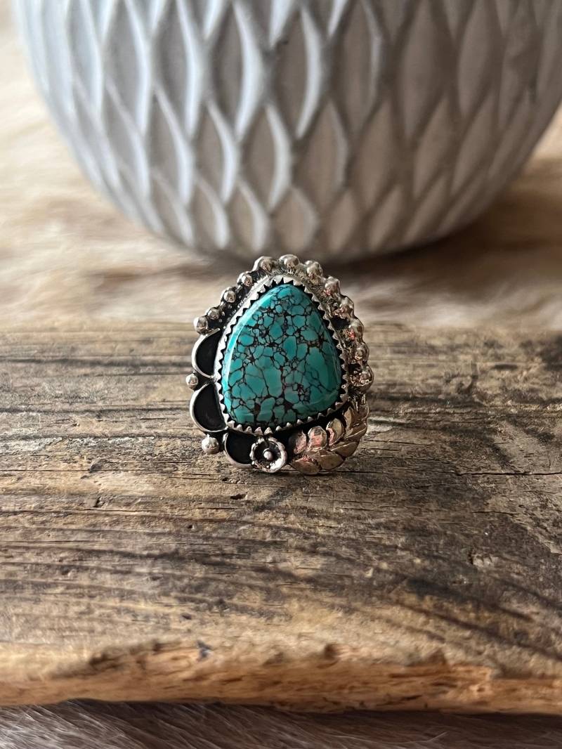 Natürlicher Türkis Ring Sterling Silber Handarbeit Größe 7.0, C64 von TreasureMtnTurquoise
