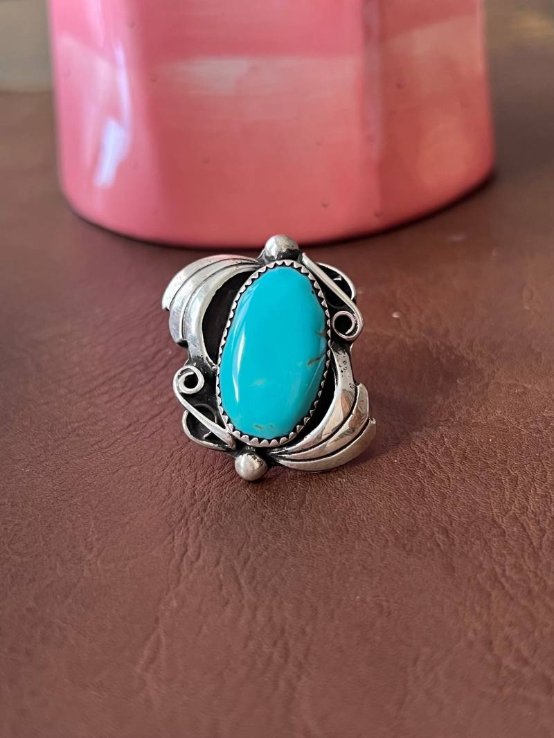 Natürlicher Türkis Ring Sterling Silber Handgefertigt Größe 7, 0, C86 von TreasureMtnTurquoise