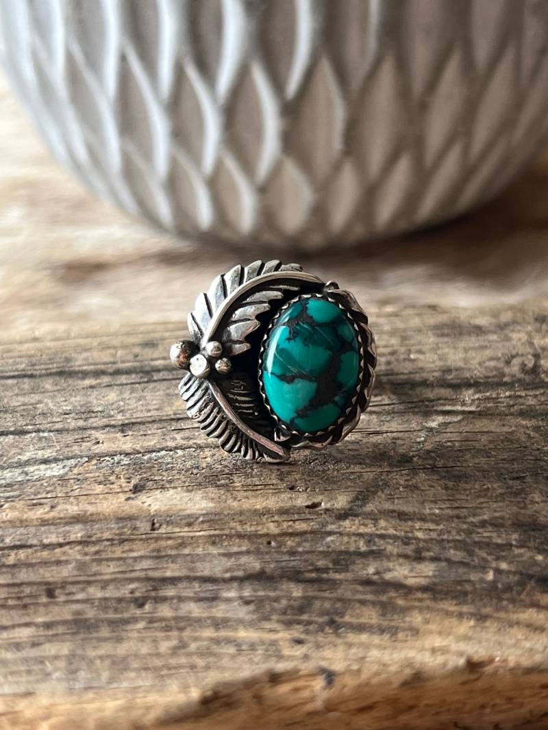 Natürlicher Türkis Ring Sterling Silber Handgefertigt Größe 7.75, R0330 von TreasureMtnTurquoise