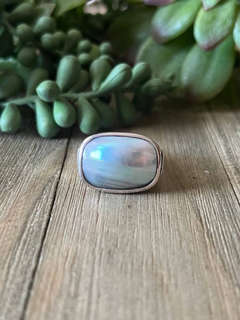 Perlmutt Sterling Silber Handarbeit Größe 8.0, C163 von TreasureMtnTurquoise