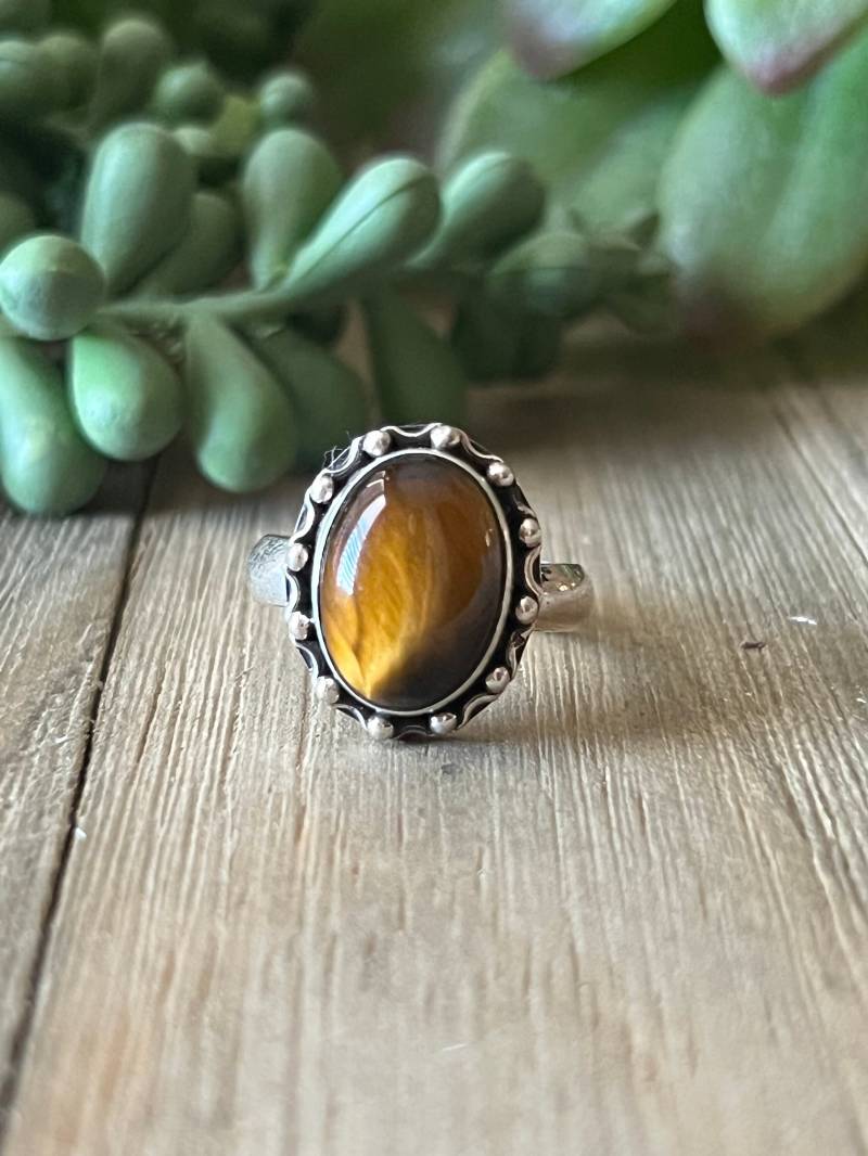 Tigerauge Ring Sterling Silber Handarbeit Größe 8.0, C168 von TreasureMtnTurquoise