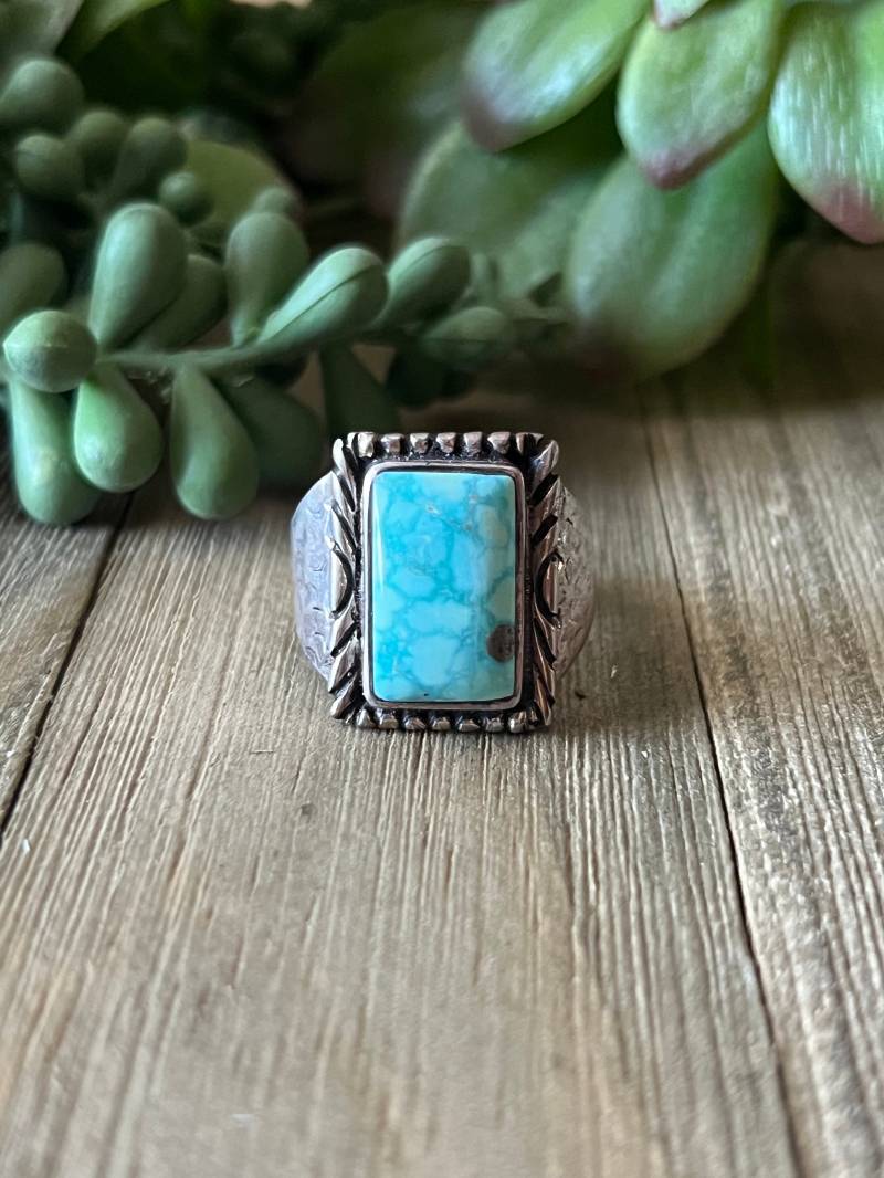 Türkis Mit Pyrit Herrenring Sterling Silber Handarbeit Gr. 10.75, C179 von TreasureMtnTurquoise