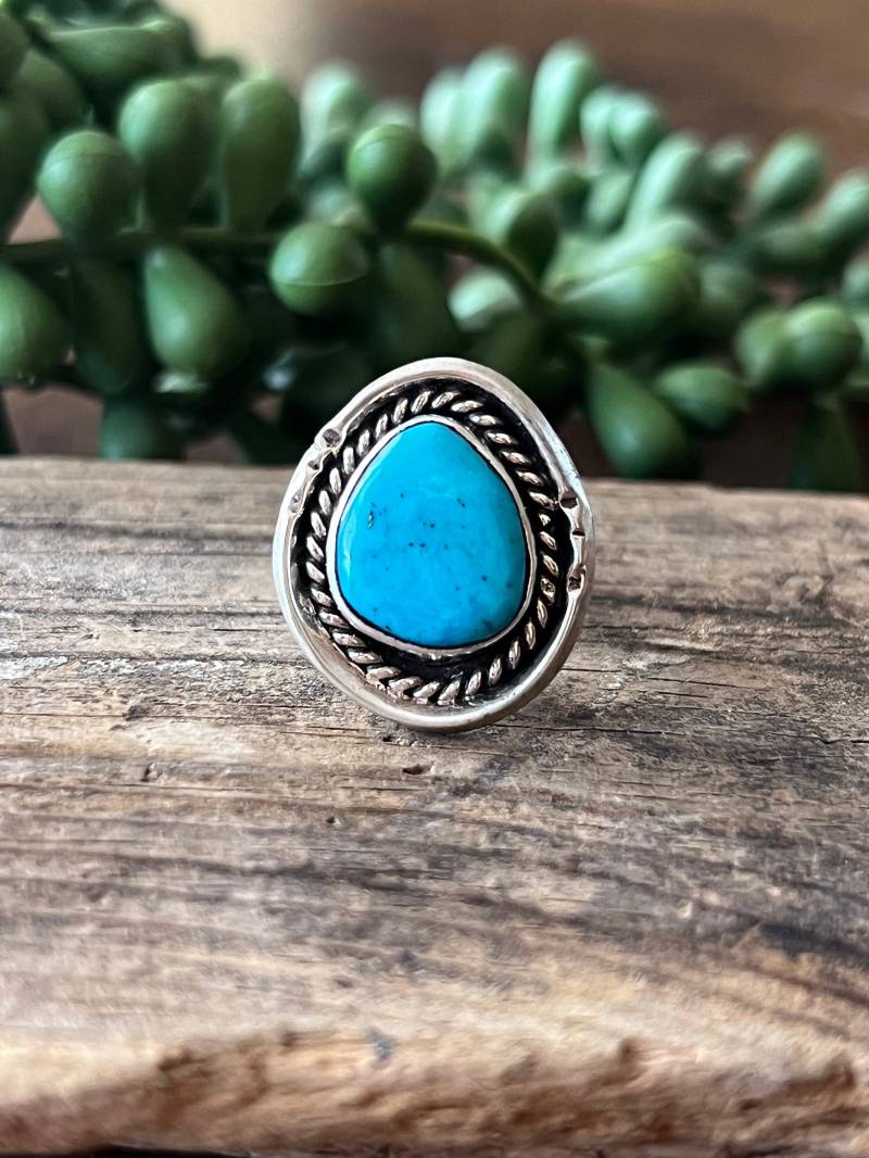 Türkis Ring Sterling Silber Handarbeit Größe 5.0, C115 von TreasureMtnTurquoise