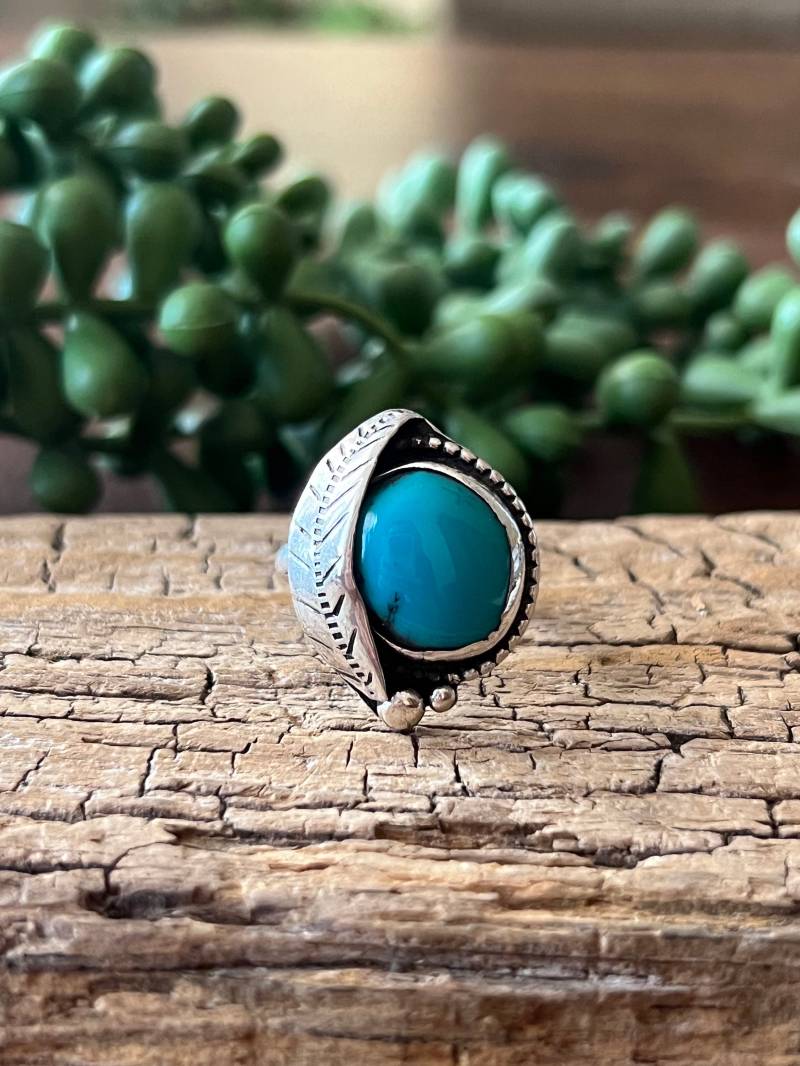 Türkis Ring Sterling Silber Handarbeit Größe 7.0, C112 von TreasureMtnTurquoise