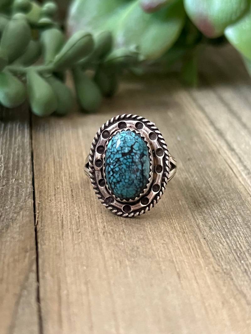 Türkis Ring Sterling Silber Handarbeit Größe 7.0, C152 von TreasureMtnTurquoise