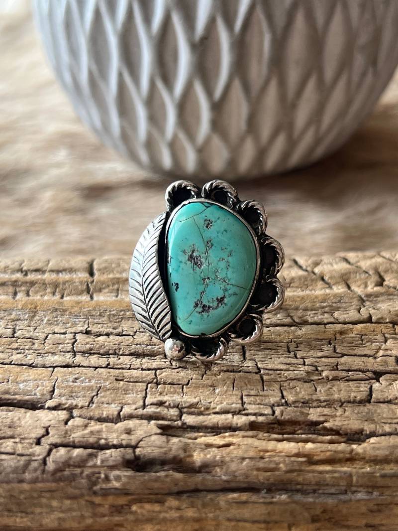 Türkis Ring Sterling Silber Handarbeit Größe 7.0, R0186 von TreasureMtnTurquoise