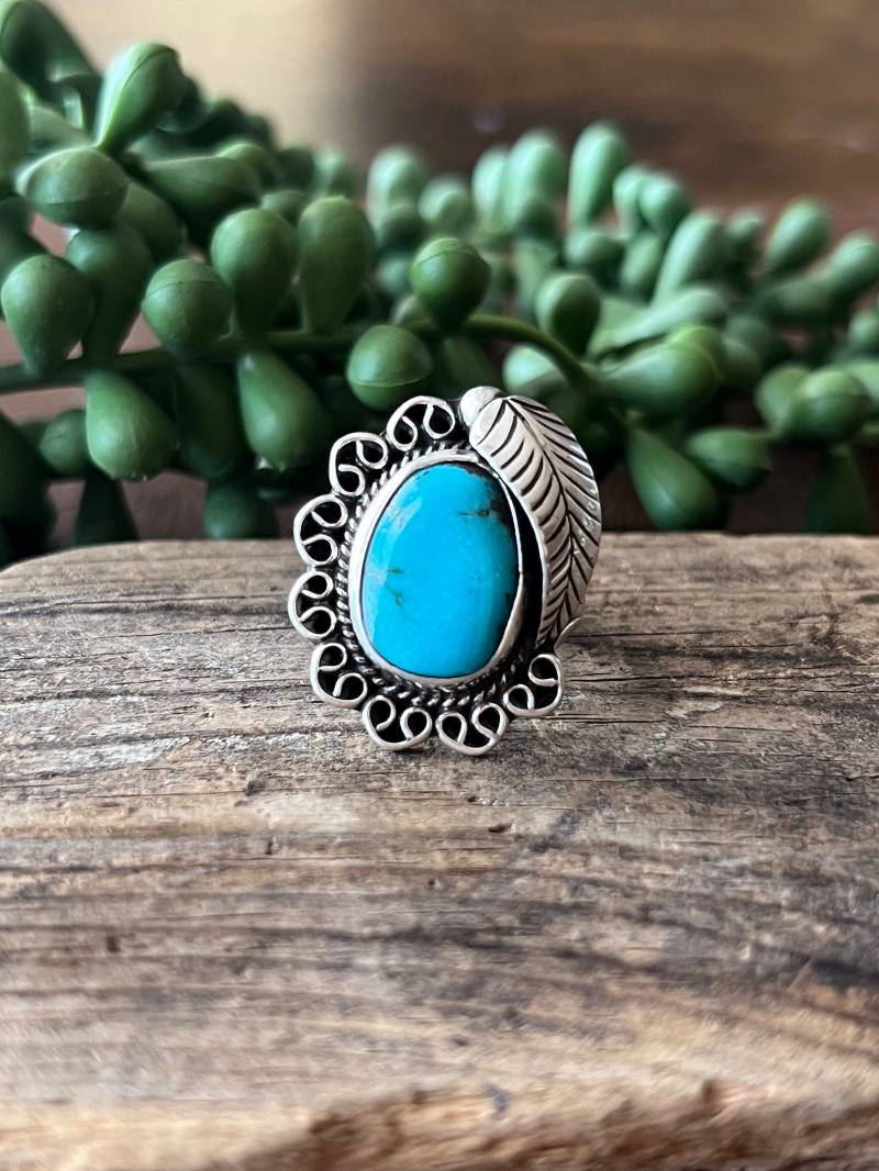 Türkis Ring Sterling Silber Handarbeit Größe 7.5, C117 von TreasureMtnTurquoise