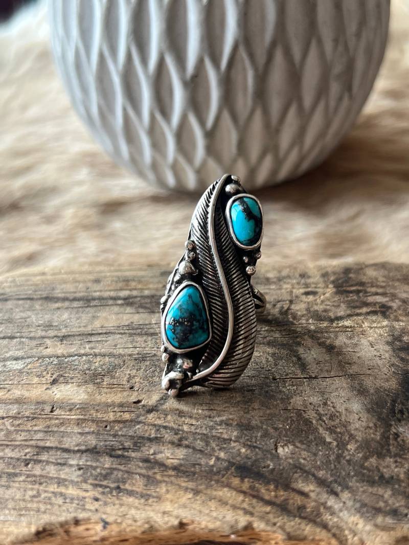 Türkis Ring Sterling Silber Handarbeit Größe 8.0, R0193 von TreasureMtnTurquoise