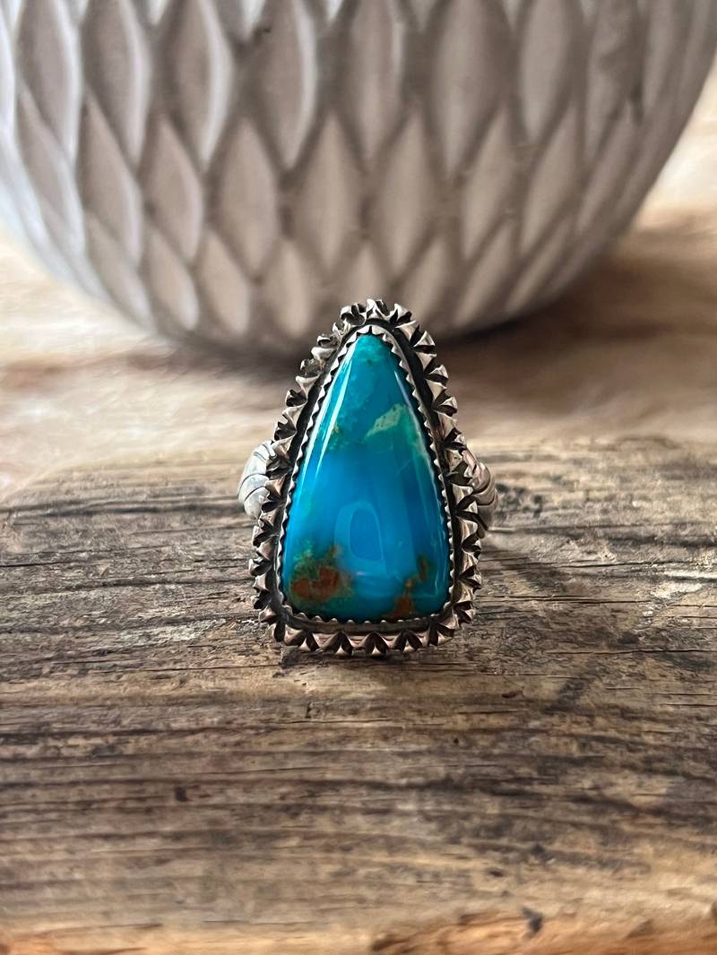 Türkis Ring Sterling Silber Handmade Größe 8, 0, R0419 von TreasureMtnTurquoise