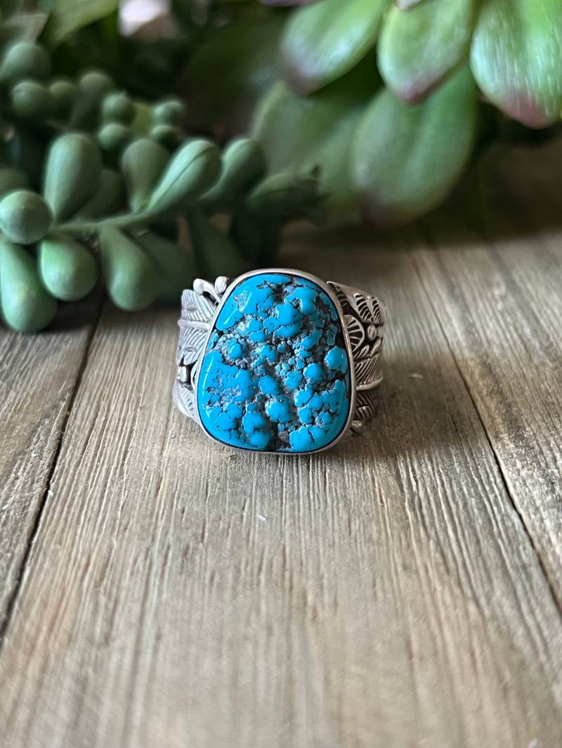 Türkiser Herrenring Sterling Silber Handarbeit Gr. 12.0, C162 von TreasureMtnTurquoise