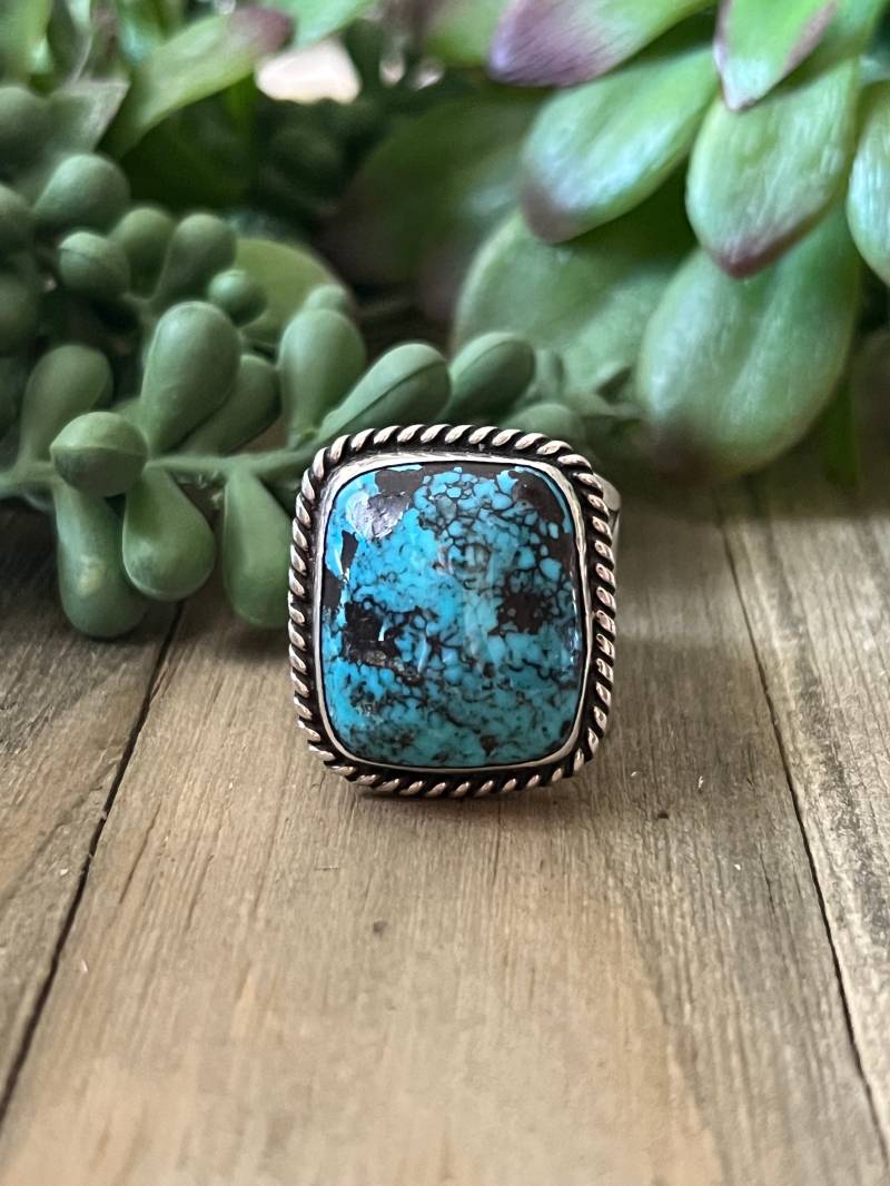 Türkiser Herrenring Sterling Silber Handarbeit Gr. 13.0, C178 von TreasureMtnTurquoise