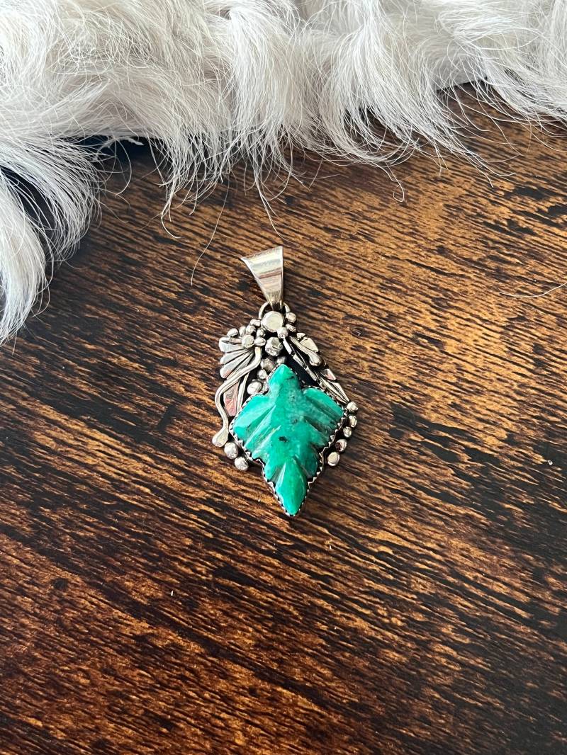 sterling Silber Blatt Türkis Anhänger, T5 von TreasureMtnTurquoise