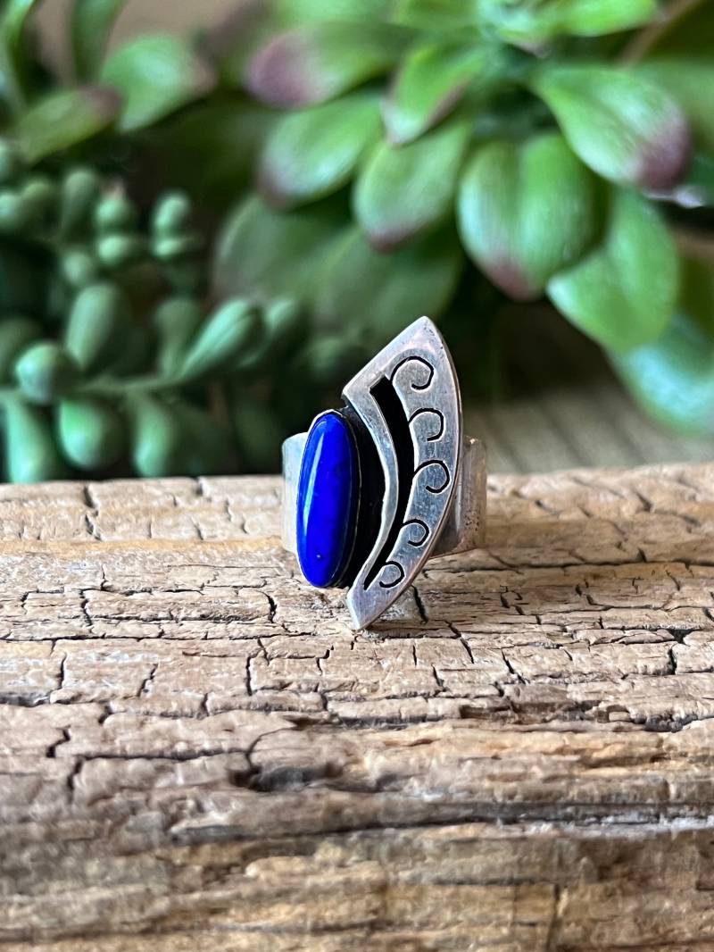 sterling Silber Ring Mit Lapis; Handarbeit Größe 7.0, C142 von TreasureMtnTurquoise