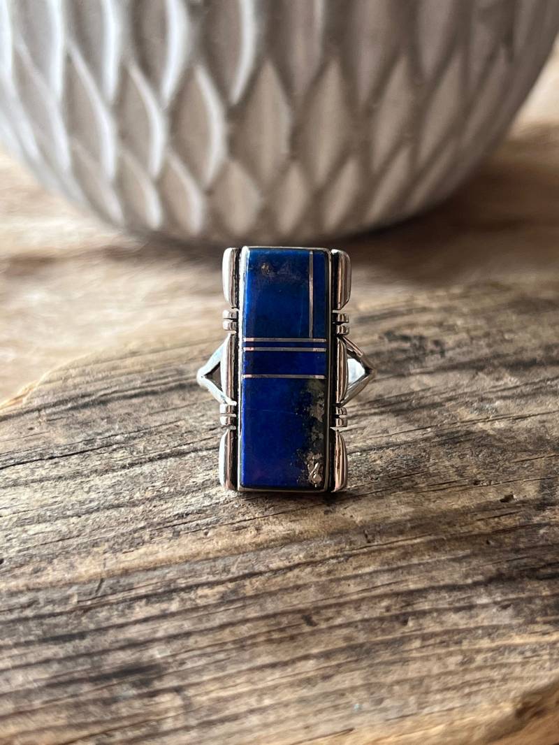 sterling Silber Ring Mit Lapis Inlay; Handarbeit Größe 7.0, R0385 von TreasureMtnTurquoise