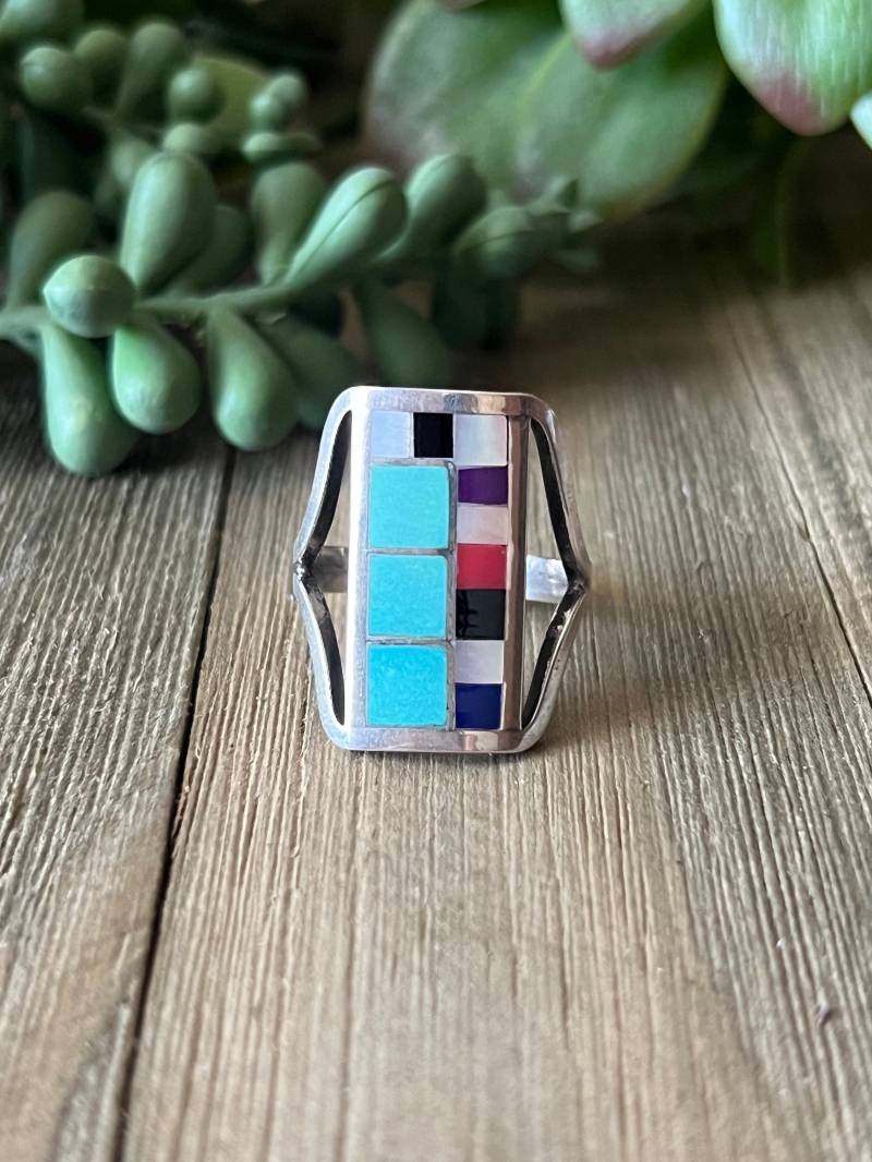 sterling Silber Ring Mit Muffelstein Inlay Handarbeit Größe 8.5, C151 von TreasureMtnTurquoise