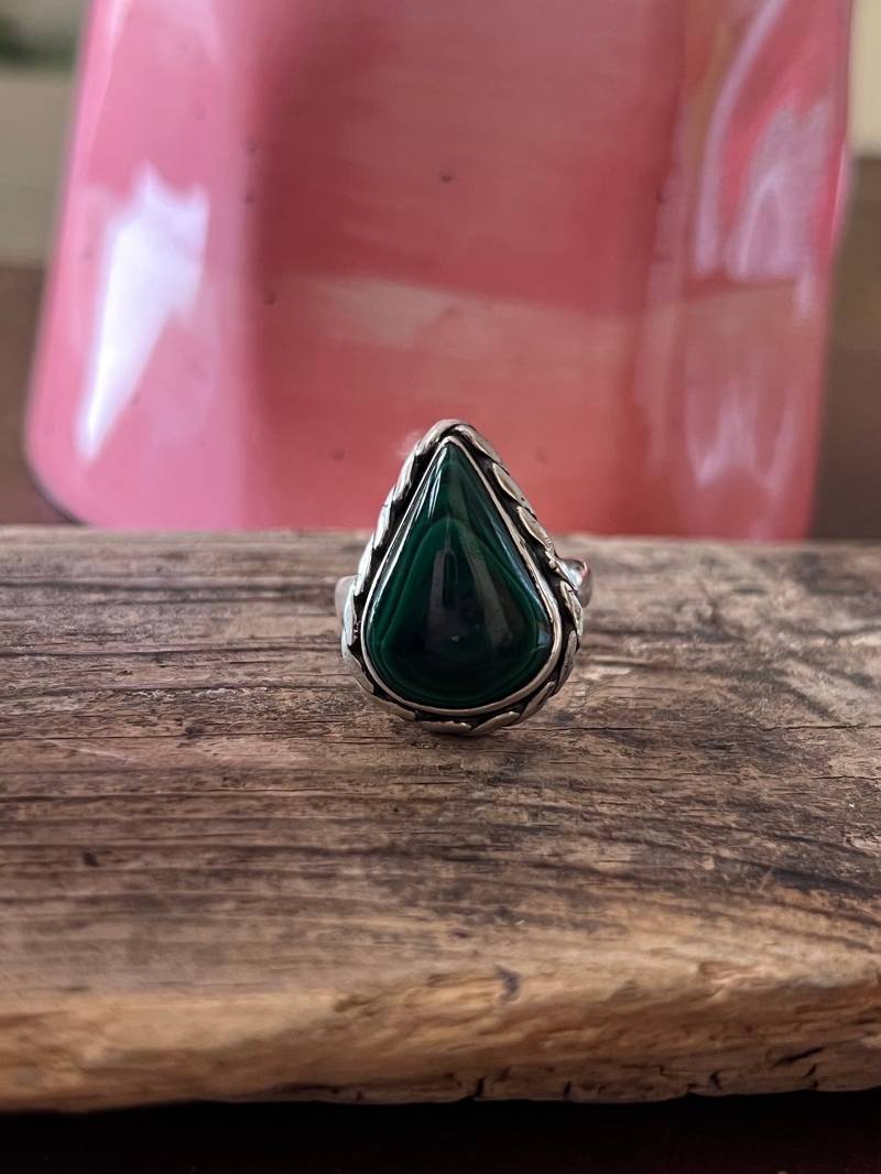 sterling Sliver Malachit Ring Handarbeit Größe 7.25, C106 von TreasureMtnTurquoise