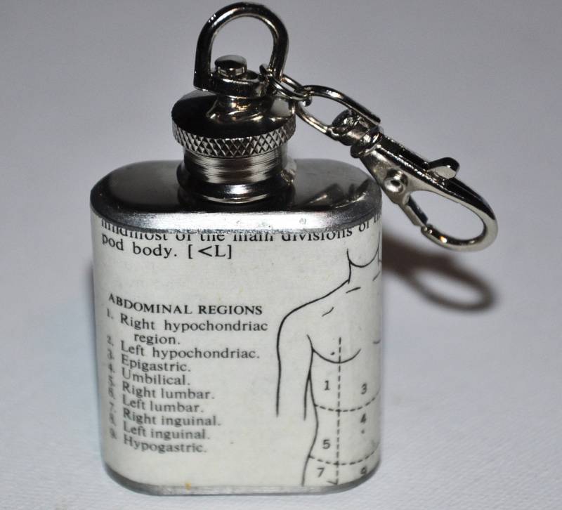 1 Unze Abdominal-Regionen Anatomie Keychain Kolben Edelstahl Recycling Vintage Wörterbuch Print von TreasureTimeCapsule