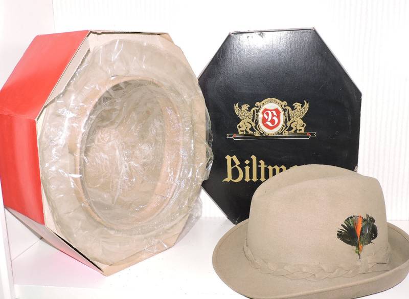 Antik Biltmore "Snap-Amatic" Fedora Hut Mit Original Box Größe 7 1/2 von TreasureTimeCapsule