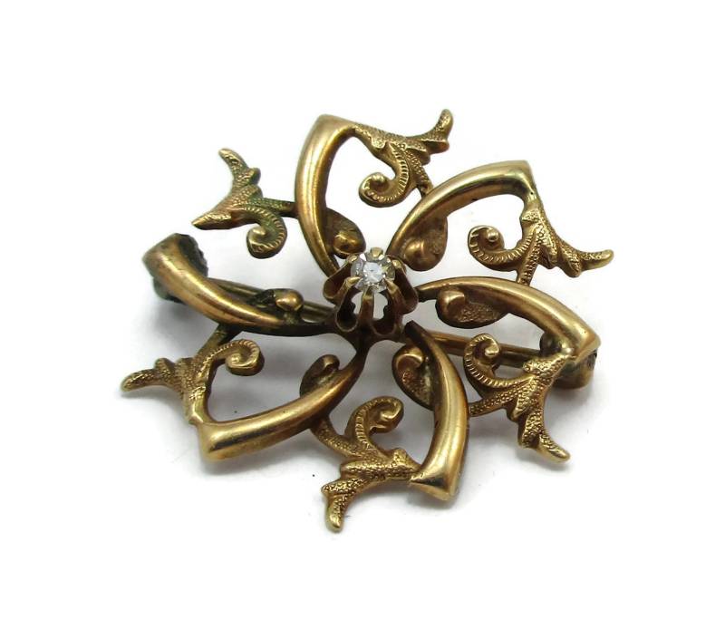 14K Gold Diamant Blume Brosche Pin Immobilien Finden Art Nouveau Vintage Schmuck Antik Kostüm Designer Geschenkideen von TreasureTrovebyTish