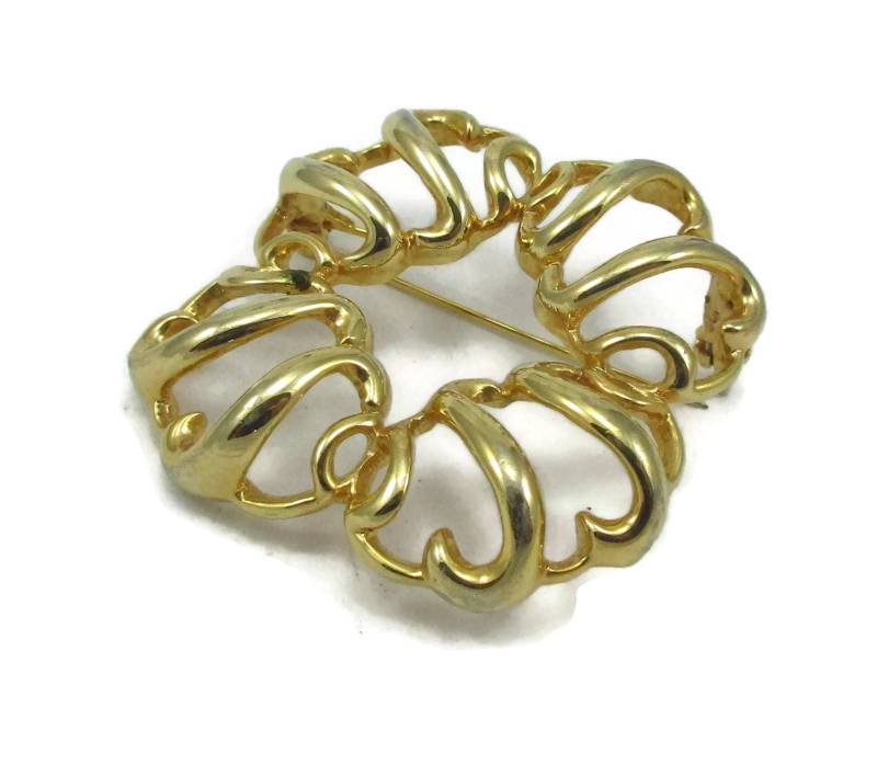 Abstract Gold Ton Band Spirale Verdreht Brosche Pin Strukturierte Vintage Kostüm Mode Schmuck Designer Schal Der 1970Er Jahre Geschenkideen von TreasureTrovebyTish
