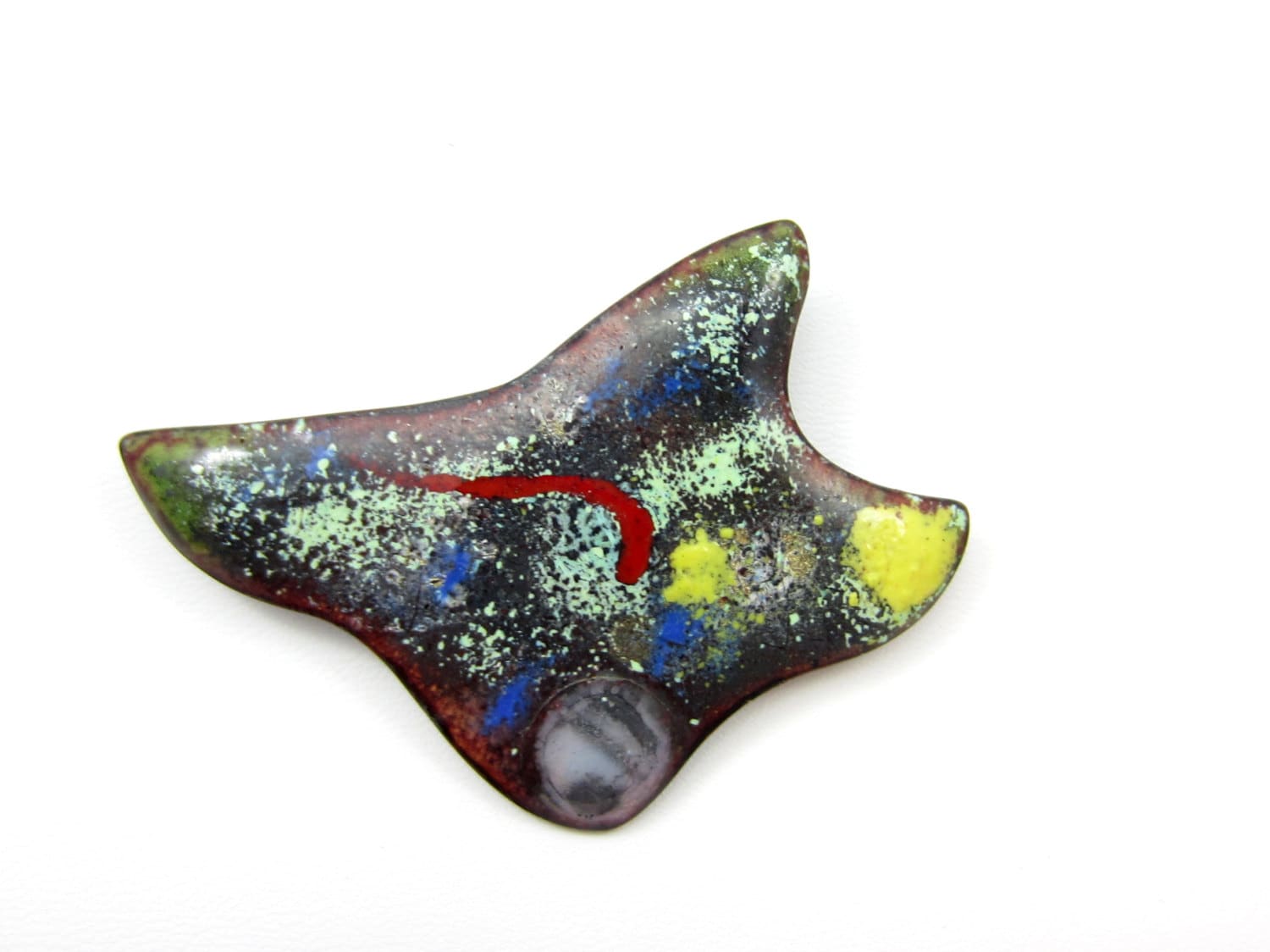 Abstrakte Kupfer Emaillierte Brosche Paint Splash Pin Modernist 1960 Atomic Mid Century Retro Moderne Aussage Stück Industrie von TreasureTrovebyTish